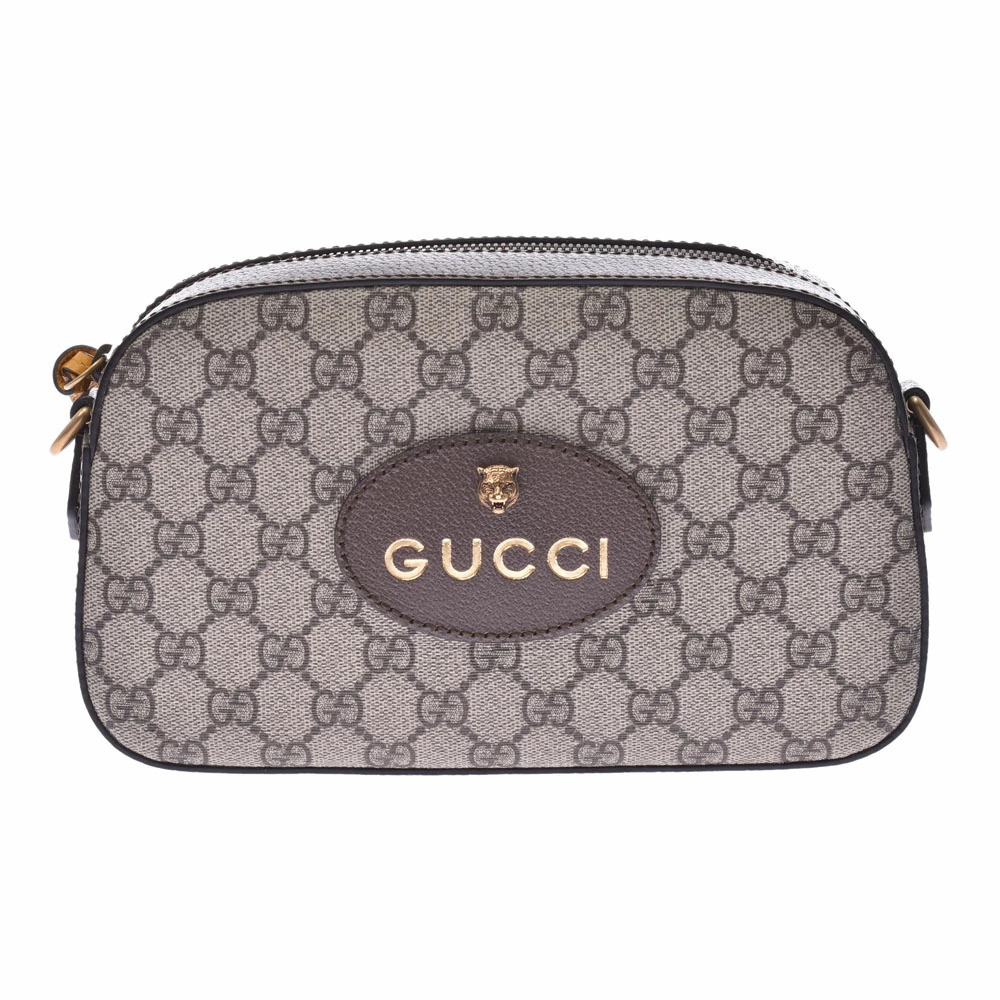 GUCCI Messenger Bag GG Supreme Gray Brown Shoulder